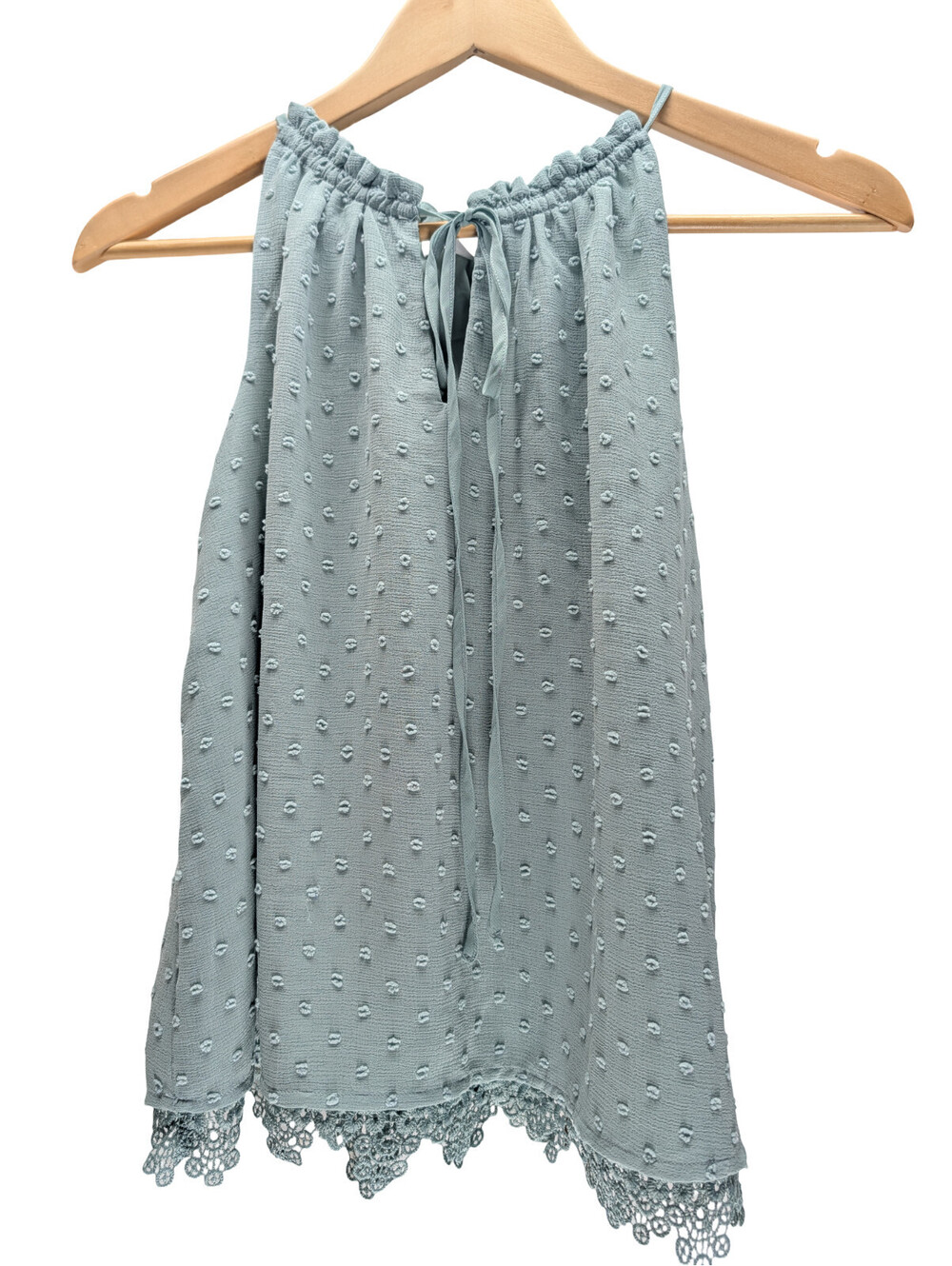 Mine Blouse Women Small Swiss Dot Lace Hem Sage Green - Picture 5 of 6
